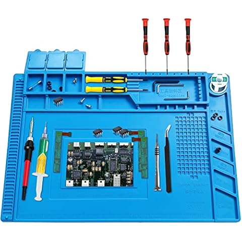 Akeoil Premium Heat Resistant Solder Pad, Large Anti-static Magnetic Silicone Pad, Repair Pad With Scale, for Cell Phone, Computer and Other Electronic Repairs, 17.7 "*11.8", Blue Cover