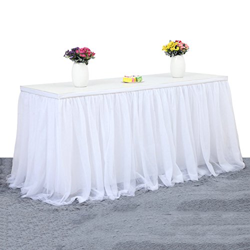 hjuns  Juego de tutú de tul tabla falda 9 pies mesa de gasa falda con cinta adhesiva  Mejor boda cumpleaños de banquetes fiesta decoración blanco