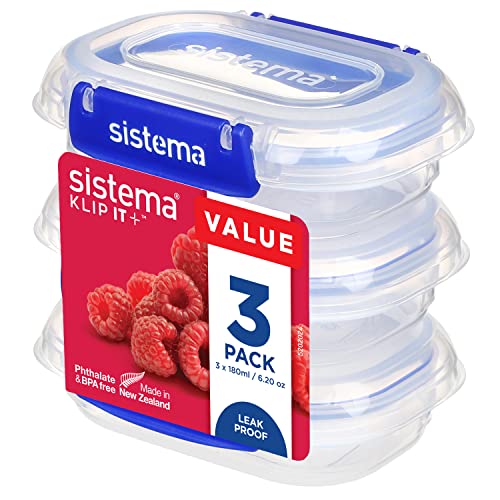 Sistema KLIP IT PLUS Frischhaltedosen Set | 180 ml auslaufsichere, stapelbare und luftdichte Vorratsdosen mit Deckel | geeignet für Kühl-/Gefrierschrank | BPA-freier Kunststoff | 3 Stück