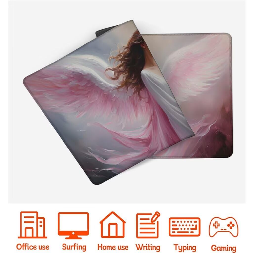 Różowa podkładka pod mysz pod biurko, podkładka pod mysz XXL 1600 x 800 x 3 mm, podkładka pod mysz skrzydło antypoślizgowa wodoodporna podkładka pod mysz, podkładka pod mysz z przeszytymi krawędziami,
