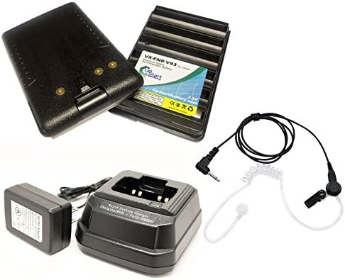 2-Pack Yaesu/Vertex FNB-V83 Two-Way Radio Battery (1600mAh, 7.2V, NIMH) + Charger + Listen Only FBI Earpiece Replacement for Yaesu VX-150, Yaesu VX-110, Yaesu VX-160, Yaesu VX-180, Yaesu VX-210