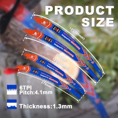 Image of Japanese Teeth Reciprocating Saw Blades 15 inch*2+12 inch*2- Curved Edge Wood Pruning Saw Blades 6TPI for Tree Trimming,Wood Cutting,Cr-V Sabre Saw Pruning Blade
