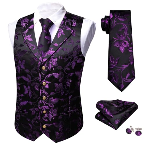 Barry.Wang Mens Silk Lapel/Shawl Collar Vest Tie Sleeve Holder Set Formal/Casual Paisley Vests Wedding Tuxedo Waistcoat4