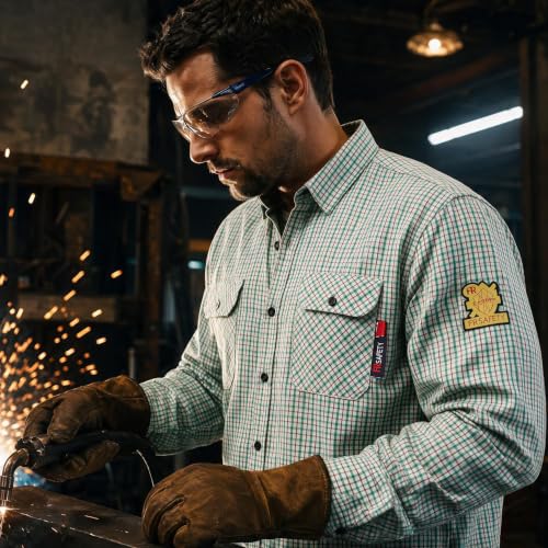Image of SRsafety Hi Vis FR Shirts for Men,7.0oz Long Sleeve FR Work Shirts,100% Cotton High Visibility Fire Shirt