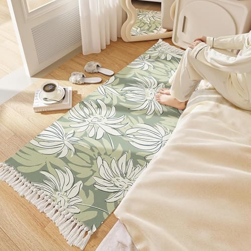 Image of Hand Woven 100% Natural Cotton Export Quality Designer Rug,Carpet, Bed Side Runner for Bedroom,Living Room, Size-2x5 feet or 60 cms x 152 cms (Banana Leaf)