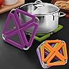 Set of 5 silicone trivet mat expandable hot pot holder with stainless steel frame for home kitchen heat resistant insulated hot pads coasters table dish mat tableware placemat for hot pans bowls  urban country home decor