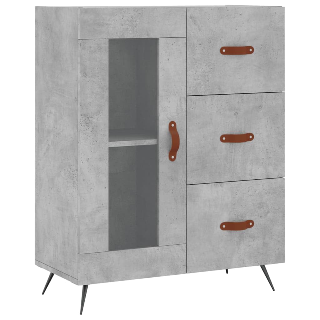 Générique Bufet wysoki szary betonowy 69,5x34x180 cm, szafka do przechowywania z drewna inżynieryjnego z praktycznymi drzwiami i żelaznymi nogami, duża przestrzeń do przechowywania niezbędnych rzeczy