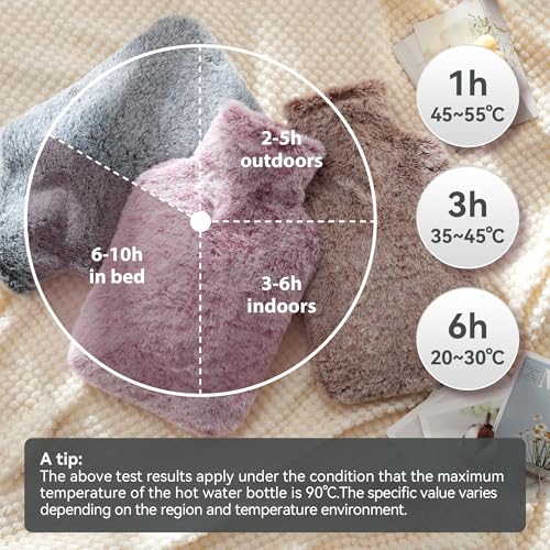 DICEVER 2L Hot Water Bottle with Fur