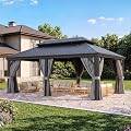 Aoxun 12' X 20' Hardtop Gazebo, Aluminum Outdoor Gazebo with Drainage System, Permanent Metal Pavilion with Privacy Curtain and Netting, for Poolside, Backyard