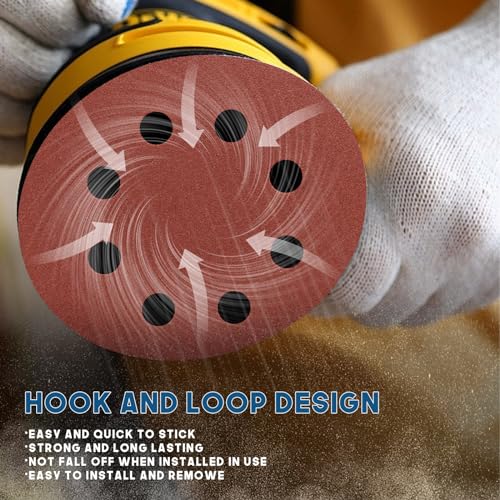 Image of 5 Inch 8 Hole Sanding Discs, 100 PCS 40 Grit Hook and Loop Sandpaper, Round Aluminum Oxide Sand Paper Discs for Random Orbital Sander