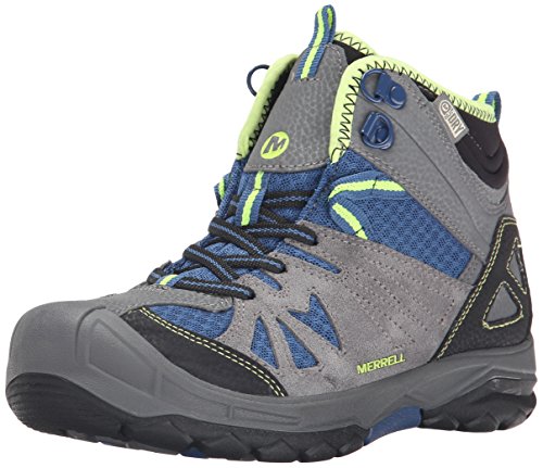 Merrell unisex-child Capra Mid Waterproof Hiking Boot, Grey/Blue, 4.5 W US Big Kid