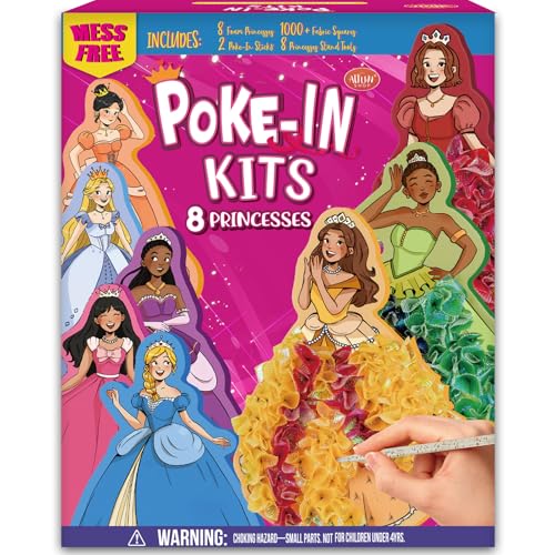 8 Packs Poke in Crafts Art Kits for Girl, Magical Prienceses Mess Free Kids' Paper Craft Kits, Birthday Gift for Girls 4 5 6 7 8 9 Years Old, DIY Presents, Mess Free Art Activity