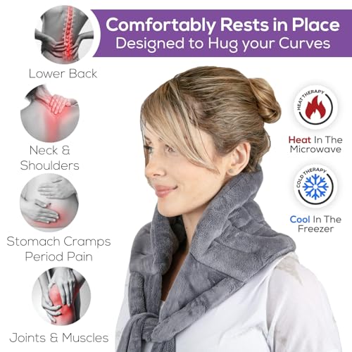 Image of Purple Moon Collection Xl Microwave Heating Pad For Back Pain Relief With 71 inch Ties /Straps To Secure - Moist Heating Pad Microwavable Heat Wrap For Neck & Shoulders,Cramps - Flaxseed Rice (Gray)