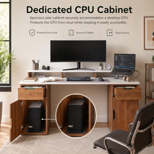 Image of FFO Nova Computer Table for Home with 2 Side Storage & Drawer, 150 X 60 Large Size Top with Moniter Raiser Shelf | DIY