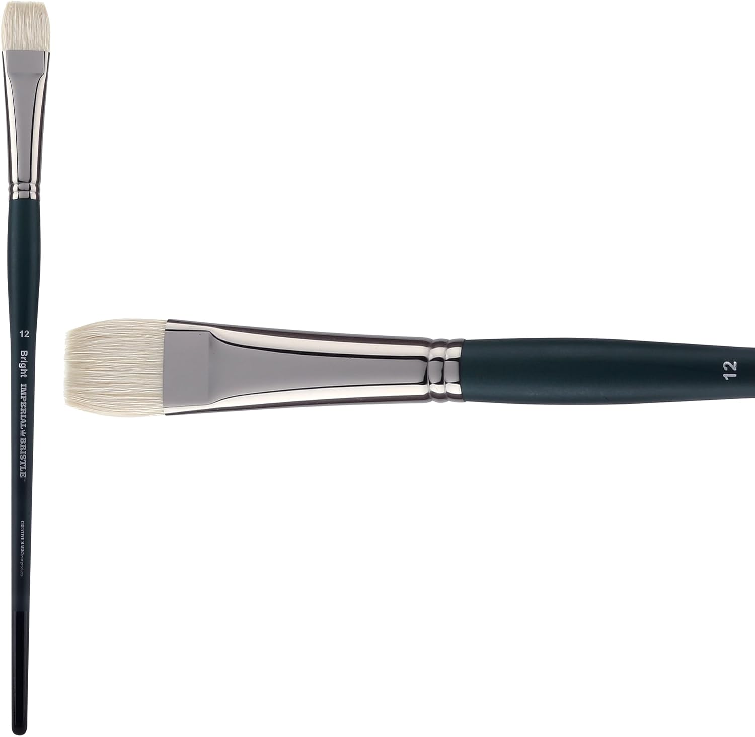 Creative Mark Imperial Professional Chungking Hog Bristle Brush - Bright # 12, Handmade Long Handle Oil Paint Brushes for Artists, Nickel-Plated Brass Ferrules, Stiff Yet Soft Natural Bristles