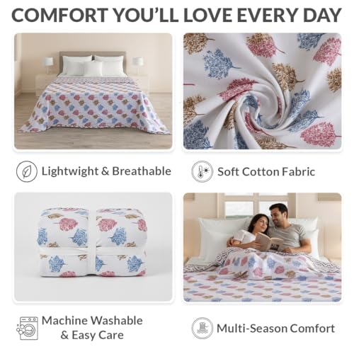 Image of HOMEMONDE 100% Cotton Reversible Dohar Double Bed Size | 300 TC AC Blanket Comforter | Soft Lightweight Bed Blanket Quilt | Premium Gift Box Included (84 x 94 Inch, Multicolor & White, Pack of 1)