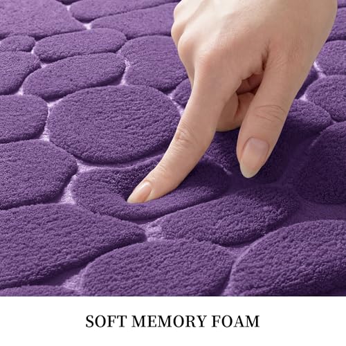YIHOUSE Memory Foam Runner Rug, Cobblestone Bathroom Runner Rugs Super Water Absorbent Bath Mats for Bathroom Machine Washable Bath Rugs for Hallway Bedroom Laundry Room(24 x 47,Eggplant) - image 2