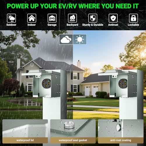 50 Amp EV Charging Receptacle/Nema 14-50 EV Outlet with Waterproof Box Kit: Heavy Duty Straight Blade Device, U-Shaped Brass Clamp -Industrial Grade, 3-Pole 4-Wire Grounding,125/250V,ETL Listed by Yomiuwo - Used condition - Image 7