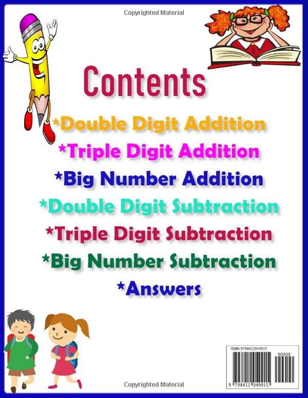 addition subtraction workbook for 2nd 3rd 4th grade with answer key: Math Workbook 100 practice pages double digit triple digit multi digits addition ... and Arithmetic Activity Workbooks) - Image 2