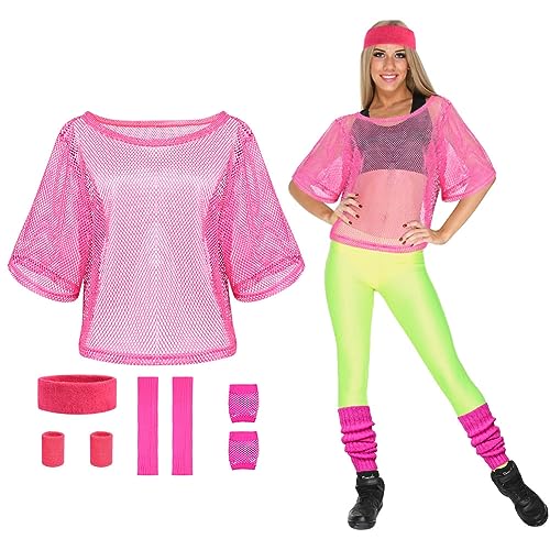 Aomig 80s Neon Fancy Dress Costume Accessories Set