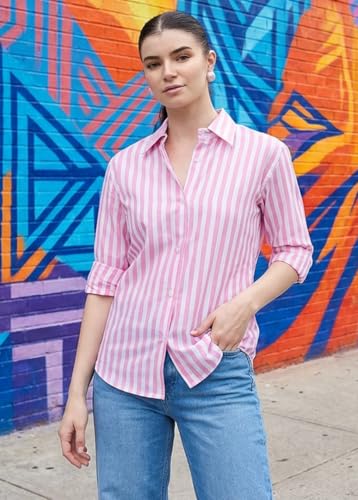 Image of Women's Cotton Striped Shirt | Casual Button Down Shirts for Women | Full Sleeve Stylish Office Wear Top | Regular Fit Color