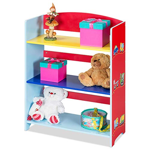 Costzon Kids Bookshelf, 3-Tier Multicolor Cars Book Rack, Adorable Corner Book Organizer, H