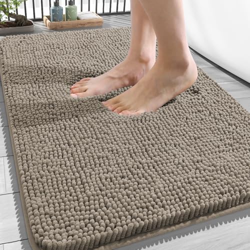 Image of OLANLY Bathroom Rugs 34x21, Extra Soft Absorbent Chenille Bath Rugs, Rubber Backing Quick Dry, Machine Washable Bath Mats for Bathroom Floor, Tub and Shower, Home Decor Accessories, Warm Taupe