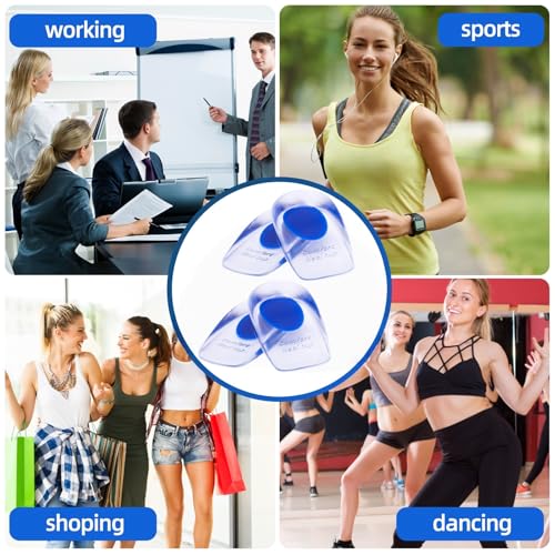 Image of Gel Silicone Heel Cups /Pads - 2 Pair Heel Lifts for Plantar Fasciitis,Heel Pain Shoe Inserts Heel Protectors,Achilles Tendonitis,Comfort Cushion Insoles for Women /Men(Blue,Small /Med)