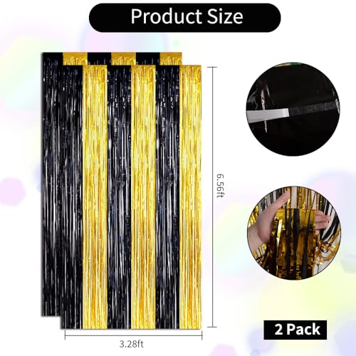 Image of BEISHIDA 2Pcs Black Gold Door Streamers Congrats Grade 2026 Decoration Backdrop Foil Fringe Tinsel Party Streamers Curtains Backdrops Birthday Graduation New Year Party Decoations(3.28 ft x 6.56 ft)