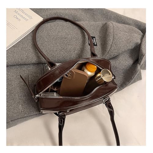 Bowler Bag Purse PU Leather Purse with Top Handle Long Strap Satchel Handbag Retro Shoulder Bag for Women3