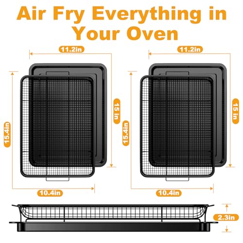Image of DONGULI Air Fryer Basket Oven - 2 Set Large Air Fryer Basket and Tray Stainless Steel Oven Air Fryer Rack Pan Accessories for Baking (L-2 Pack-Black-15.7 inchx11.8 inch)
