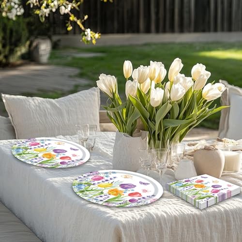 40 Pieces Spring Tulip Floral Party Tableware Set – Disposable 9 Inch... - Image 5