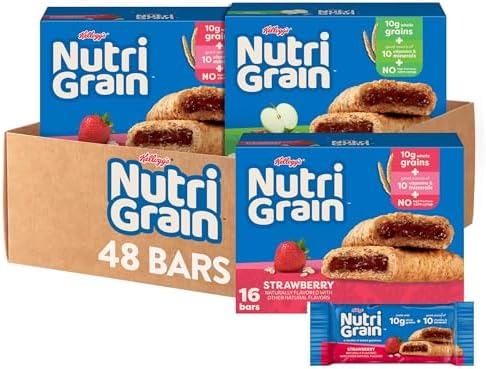 Nutri-Grain Breakfast Bars, Made with 10g Whole Grains, Kids Snacks, 2-Flavor Variety Pack (3 Boxes, 48 Bars)