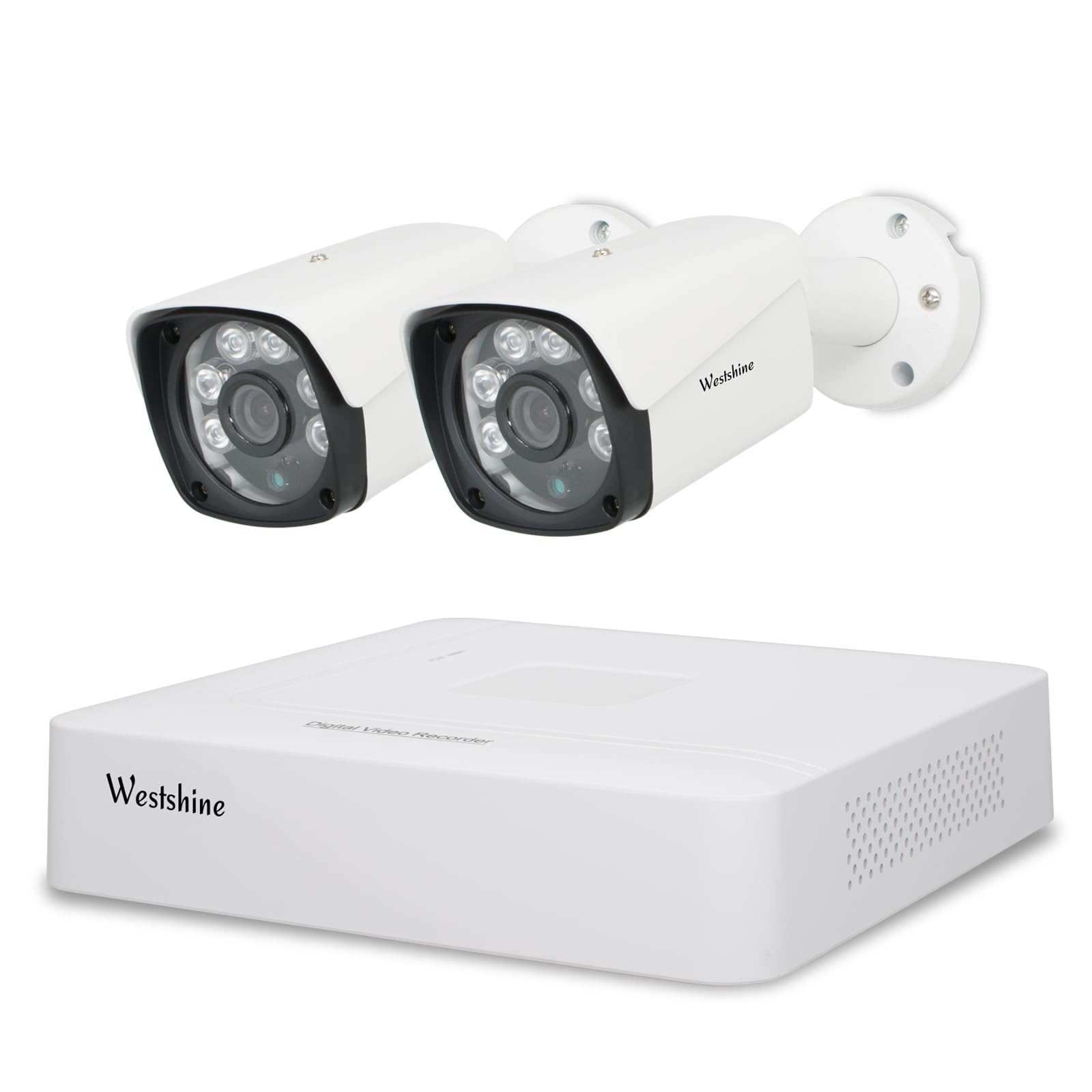 Zestaw do monitoringu wideo, wykrywanie osób / pojazdów, 4CH 5M-N H.265+ DVR i 2 x 1080P CCTV zewnętrzne kamery monitorujące, wodoszczelność IP67, noktowizyjny (dysk twardy nie jest