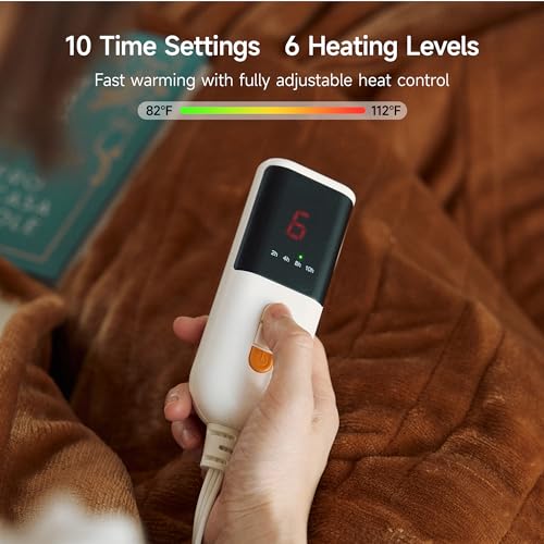 GOTCOZY Heated Blanket King Size - Electric Blanket with Dual Controller, 6 Heating Levels & 10 Hour Auto Off, ETL Certified (100x90 Inch Biscuit)
