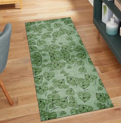 Alfombra de pasillo verde oscuro vintage 90x120 cm con reverso de seguridad lavable 2