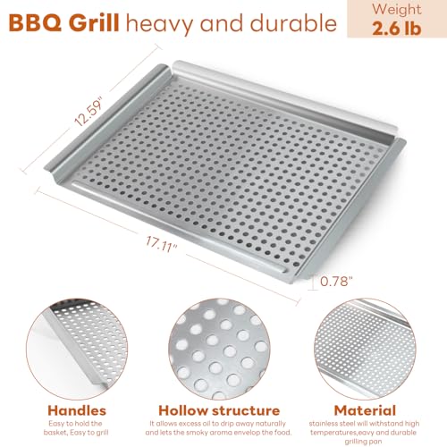 guogiyala Grill pan, Grill topper for outdoor grill with hole, 17.7 * 12.6 Cooking Surface, Stainless steel grill pan for Gas Grill,camping or party (larger) by guogiyala - Image 3