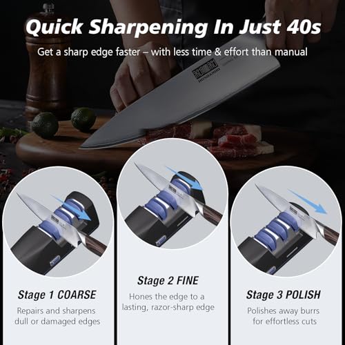 HOSHANHO 3-Stage Electric Knife Sharpener with Diamond Wheels & 20° Guide — view 4