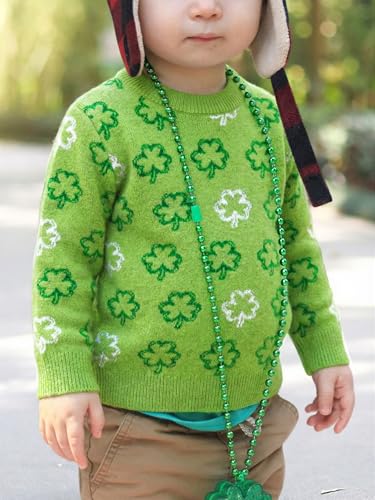 Image of Unisex Toddler St.Patrick's Day Clover Print Sweater Irish Shamrock Knitted Pullover Tops 12M-8Y