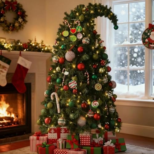 Syhood 6ft Bendable Christmas Tree Pre-Lit Whimsical Christmas Bent Top