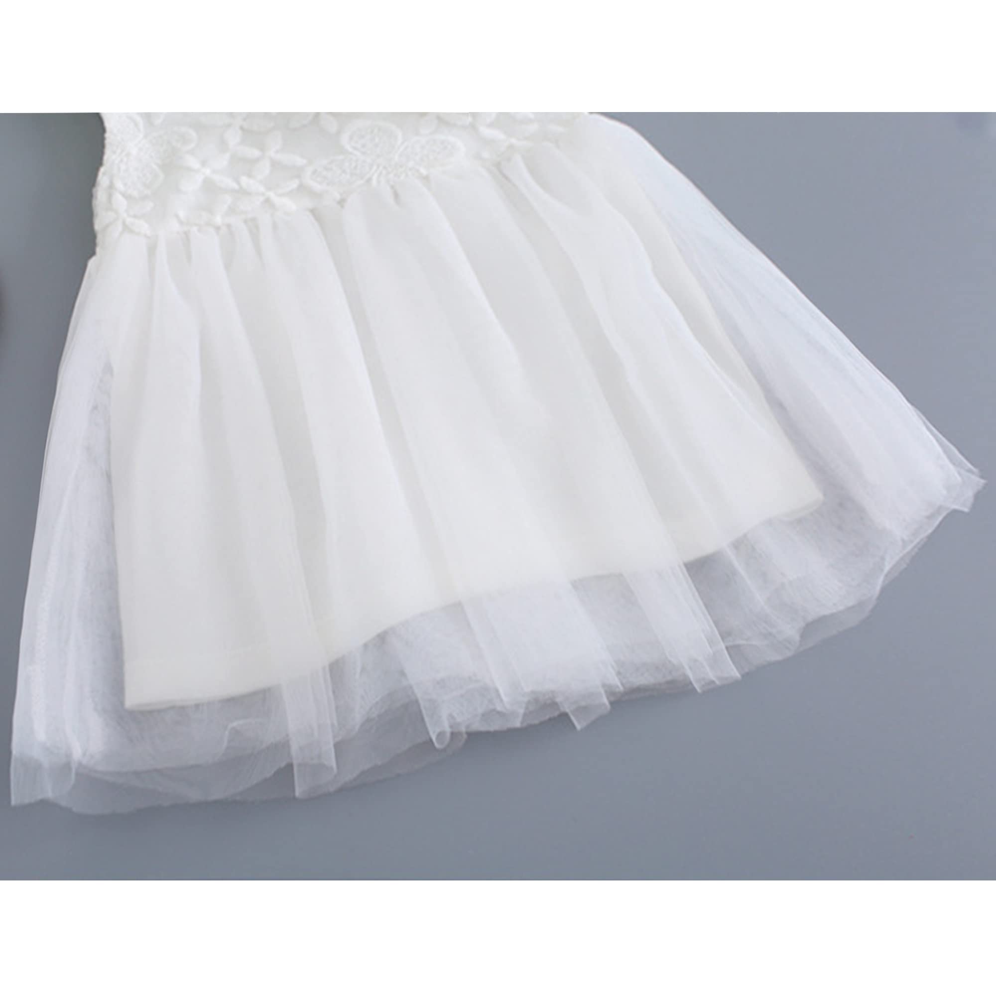 Neonato Bambina Morbido Cotone Abito in Tulle Abito in Pizzo Abiti da Principessa Estivi Monospalla Senza Maniche con Ricamo di Fiori a Fiocco - Bianco Tinta Unita per 0-24 Mesi