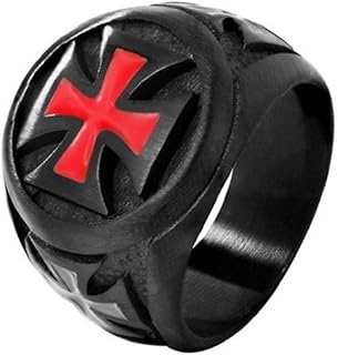Knight Ring, Knight Templar Ring for Men, Masonic Red Cross Ring Cross Jewelry, Vintage Crusader Cross Ring Punk Crusader Warrior Ring