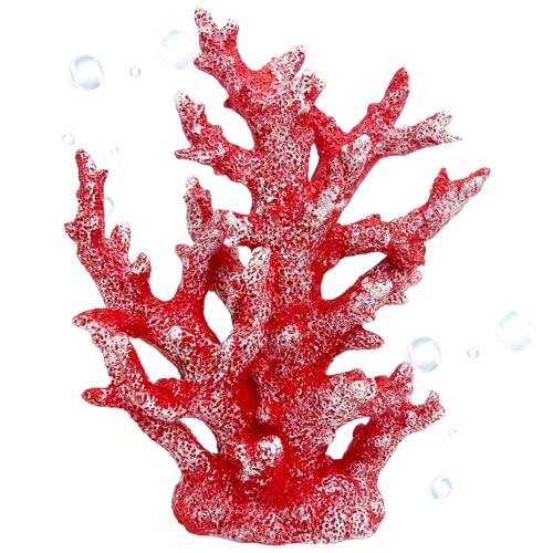 Image of PINVNBY Aquarium Coral Decorations Artificial Coral Reef Decor Resin Fish Tank Plants Ornament Fish Tank Accessories for Aquarium Landscape (Red)