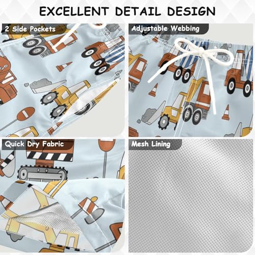 Eionryn Boys Swim Trunks Toddler Beach Board Shorts Construction Trucks Bulldozers Quick Dry Kids Swimwear Bathing Suits 2T2