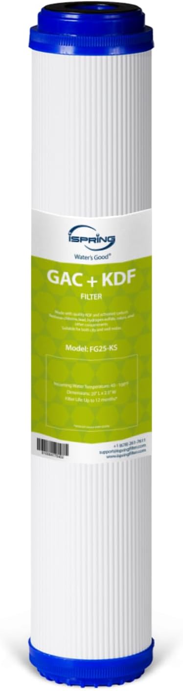 iSpring FG25-KS 2.5” x 20” Lead, Chlorine, Chloramine, PFAS Reducing Whole House Water Filter, Fits iSpring WCB32 Series