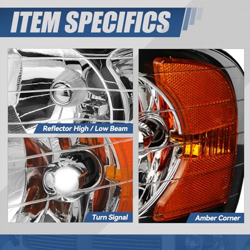 Image of Auto Dynasty Headlights for 02-05 Dodge Ram 1500 2500 3500, Chrome Amber | Headlights Assembly for 02-05 Dodge Ram 1500 2500 3500, Driver and Passenger Side Halogen Headlamps Replacement, Chrome Amber