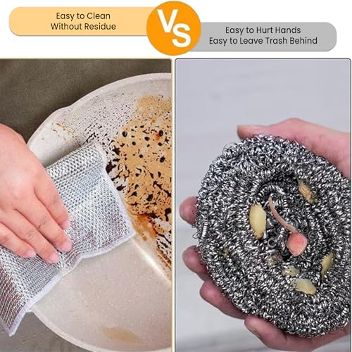 Image of UNOX Non Scratch Wire Dish Cloth (Pack of 10), Steel Scrubber for Utensils Cleaning, Reusable Dish Washing Cloth,Stainless-Steel Dish Wash Scrubber for Washing Dishes, Sinks, Counters