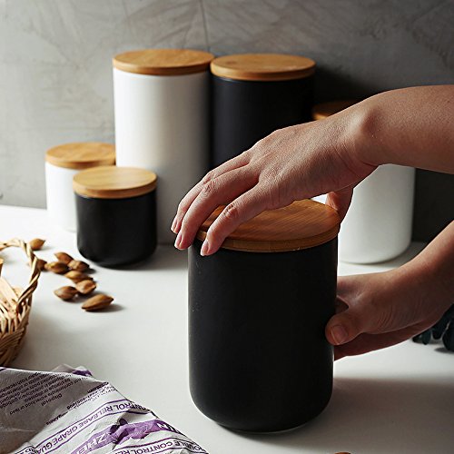 OnePine Vorratsdosen Keramik mit Bambusdeckel Vorratsdose Kaffeedose Teedose - 260ml/9 oz Keramik Aufbewahrungsdosen für Tee Kaffee Bohne Zucker Gewürz Nüsse Korn