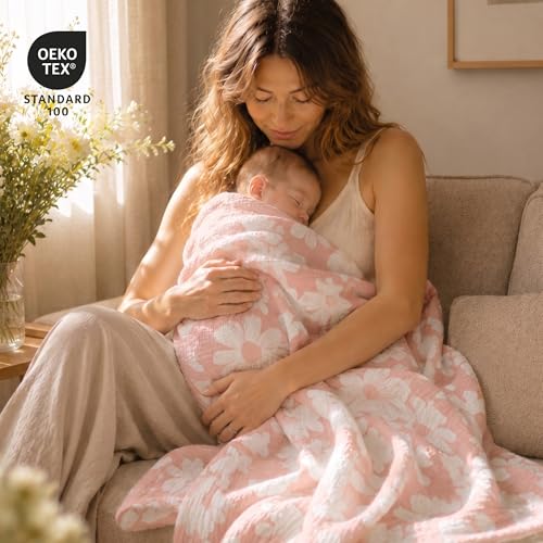 Image of GLLQUEN BABY Muslin Swaddle Blankets for Newborn Girls, Large 40''x38'' | 3Pk, 100% cotton, ultra soft and breathable, gentle on sensitive newborn skin, Multi-use as swaddle wrap, receiving blankets