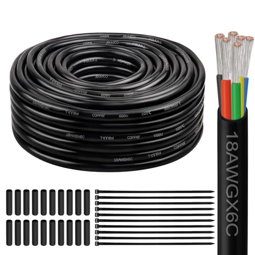 Image of 18 Gauge 6 Conductor Electrical Wire, 18 AWG Tinned Copper Stranded PVC Cable, Waterproof /Flexible /Low Voltage Extension Cord for Automotive, Marine, Solar, LED Lighting (50FT)